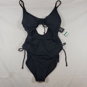 California Waves One Piece Women's Swimwear Black Large Padded Ribbed Drawstring